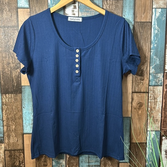 Topstype large blue ribbed half button shirt - Picture 2 of 8